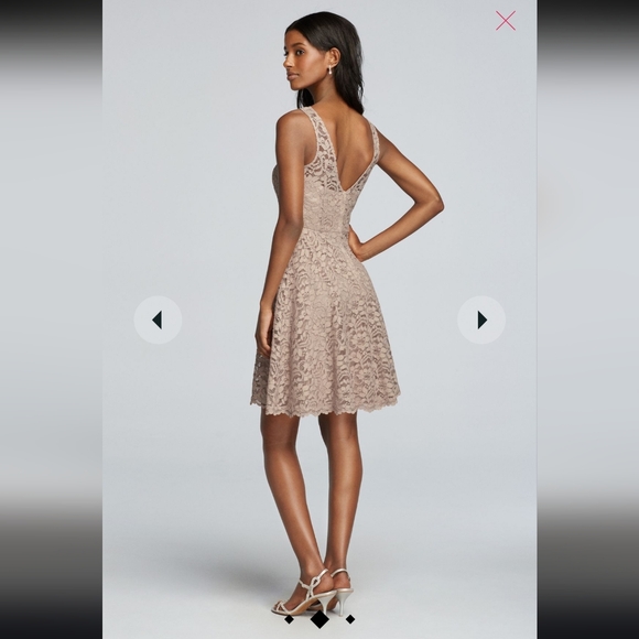 David's Bridal Short Sleeveless Illusion Lace Bridesmaid Dress Size 12 - Picture 3 of 14